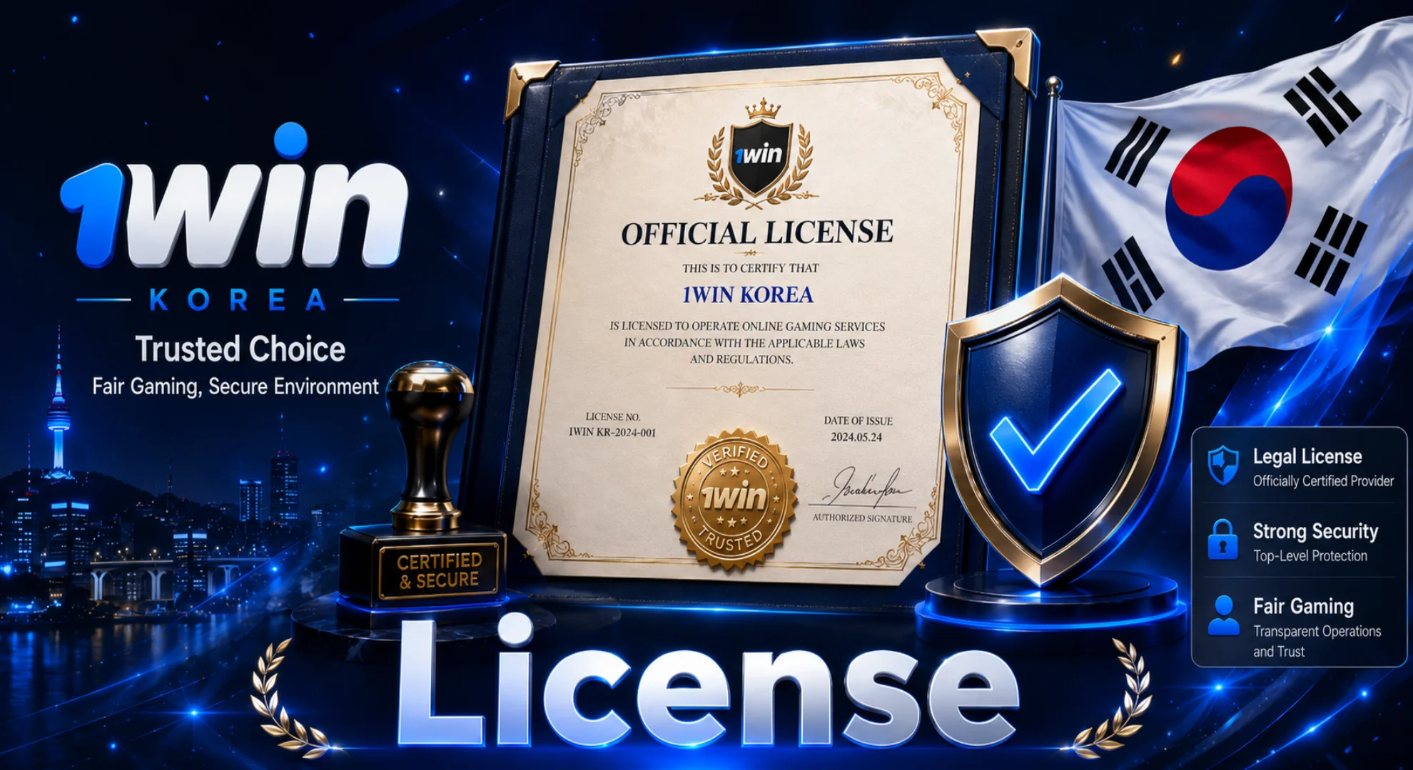 1win Korea licensed online casino website with official regulatory and security information