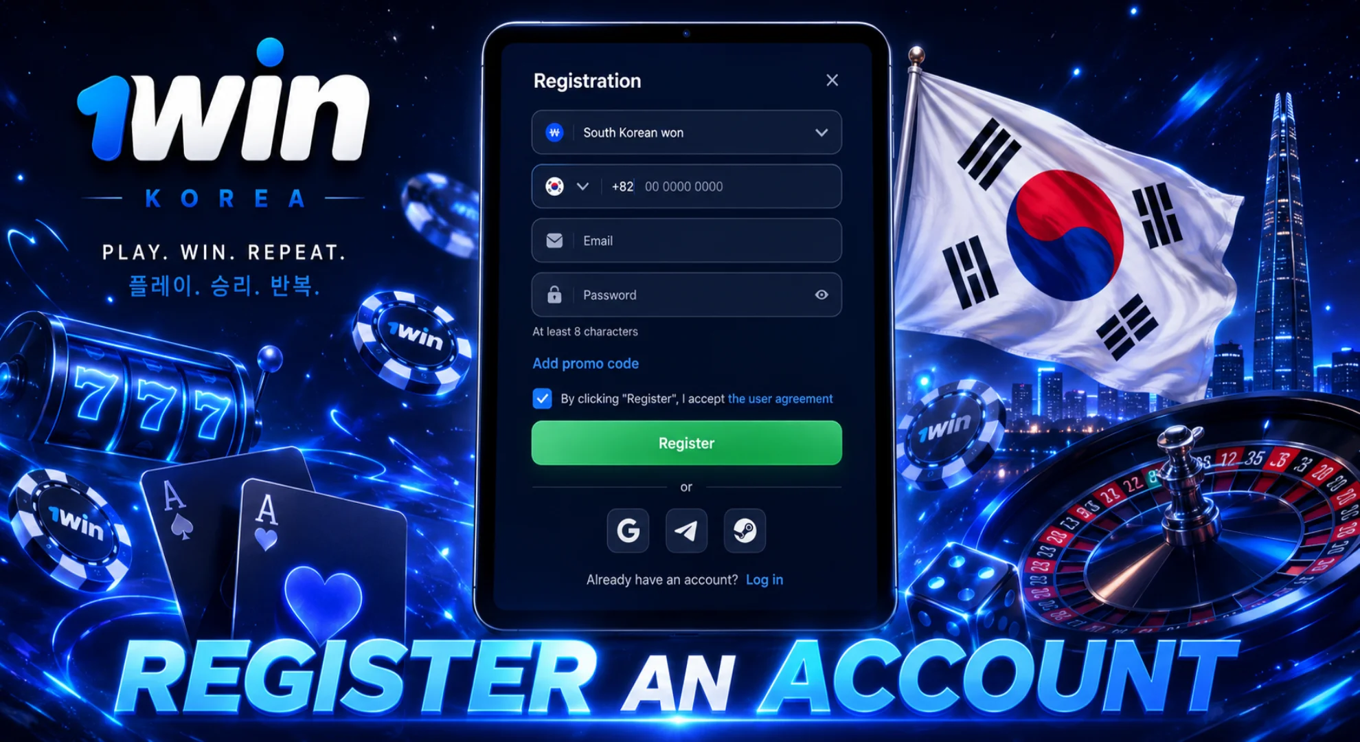 how to register account at 1win casino